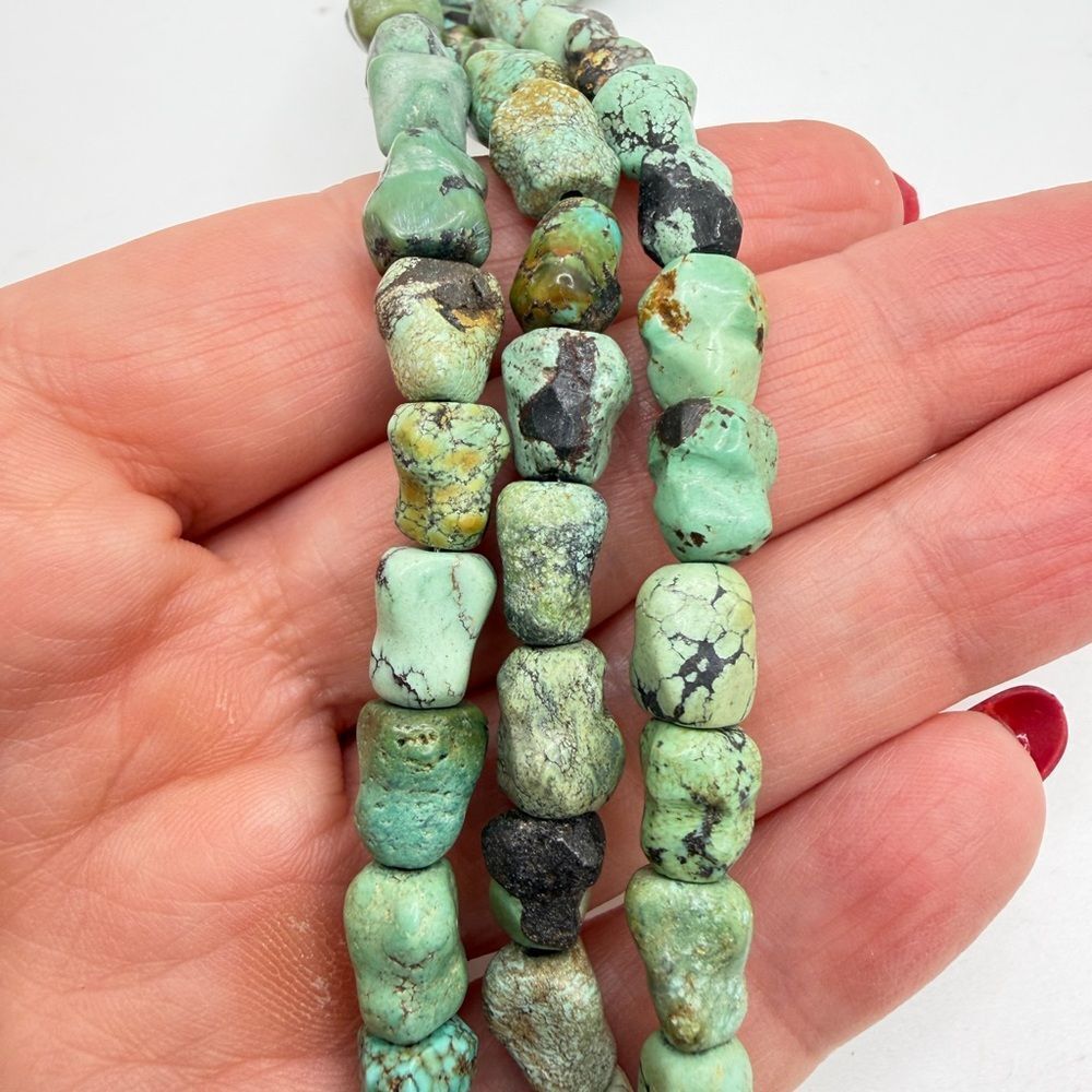 22" Three strands of SOLID Turquoise beads w/ vintage 925 TAXCO clasp! - Picture 8 of 15